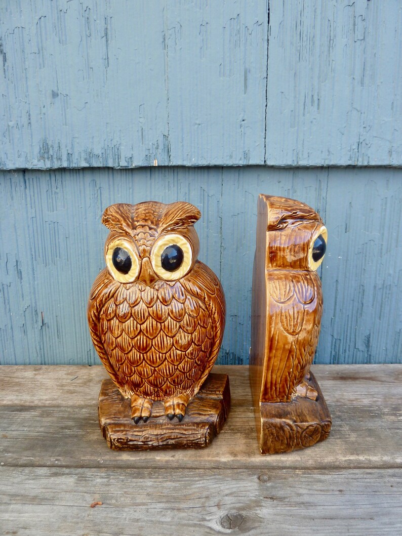 Ceramic owl bookends 70s style great for boho home library Etsy