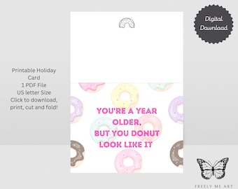 Donut Birthday card, funny bday card, digital download card