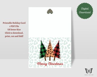 Leopard Print Christmas Card, Digital Download, printable holiday card, instant download printable card