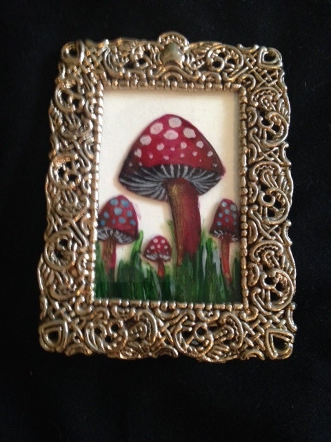 Hand painted mushrooms in frame 3.25x 2.5 inches | Etsy