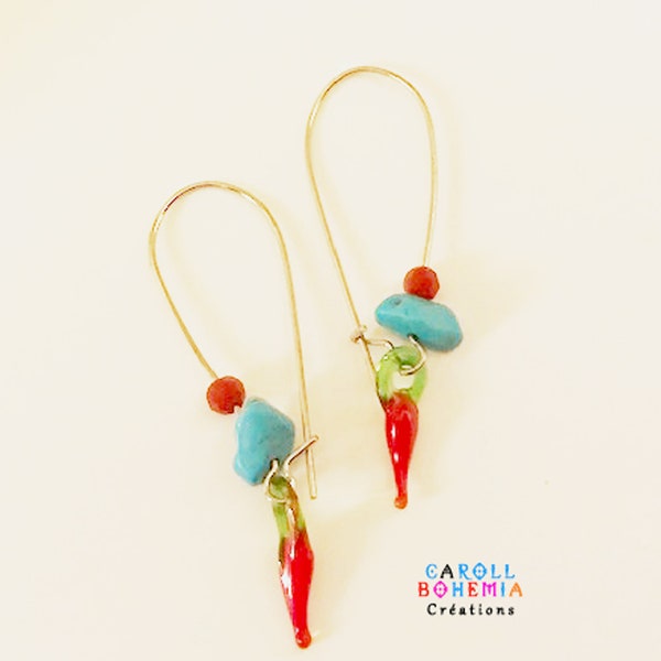 Boucles d'oreilles pendantes , piment , verre , verre , bohème chic