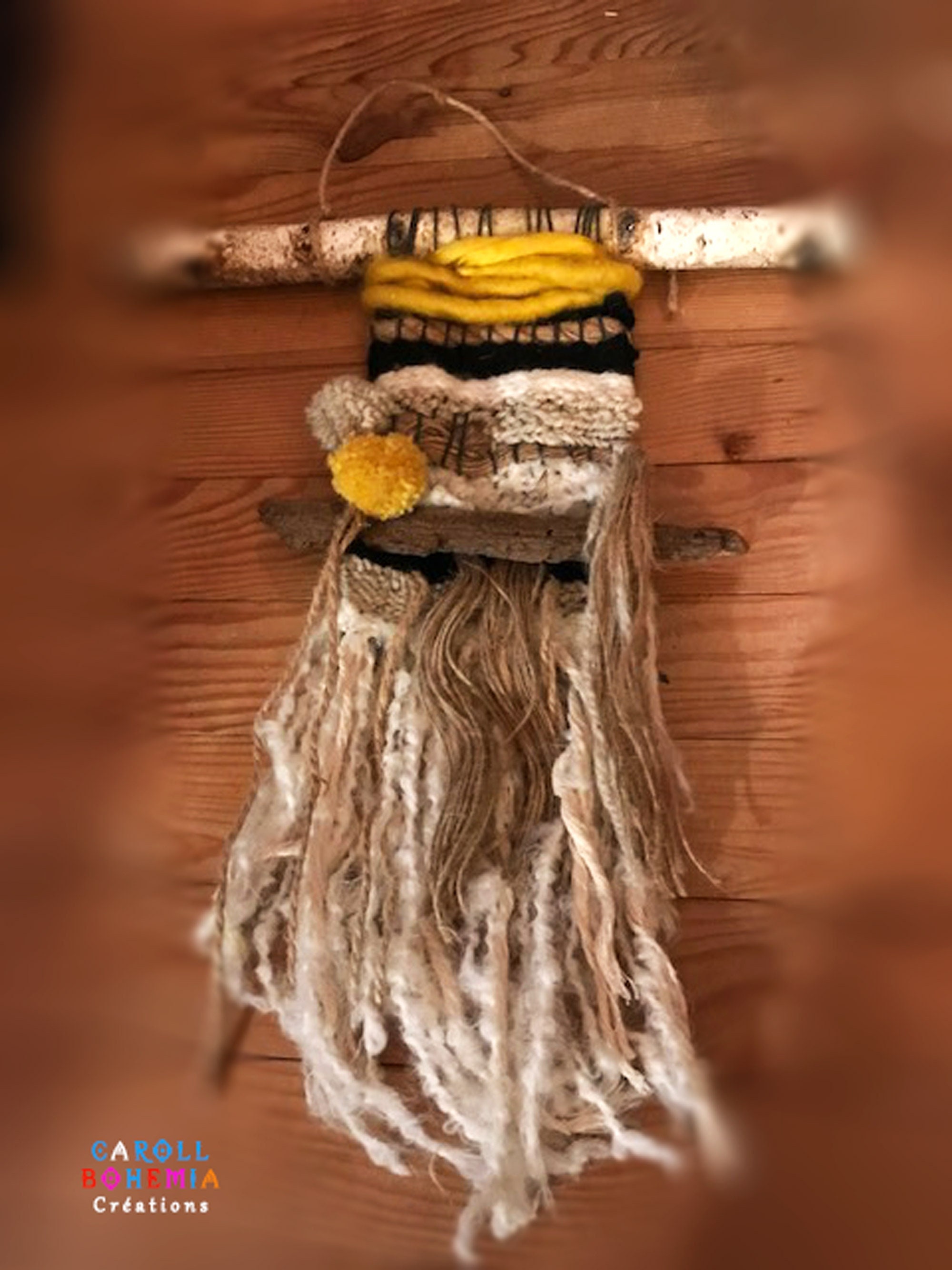 Tenture Murale -Tissage Mural - Piece Unique Tissée A La Main Style Bohème -