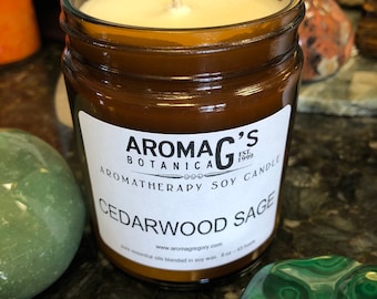 Cedarwood and Sage Aromatherapy Soy Candle made with real essential oils