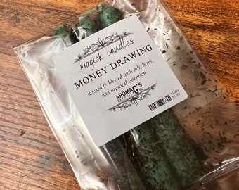 Money Drawing chime spell candles - 3 pack - blessed and dressed