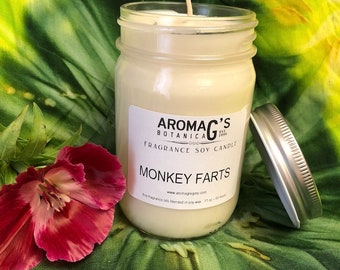 thumbnail image 2 of Monkey Farts Soy Wax Candle – Hand Poured In Mason Jar, Banana & Fruit Scent, 16 Oz, 60-84 Hr Burn 2 of 6