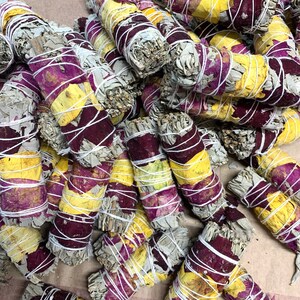 White Sage smudge sticks with rose petals