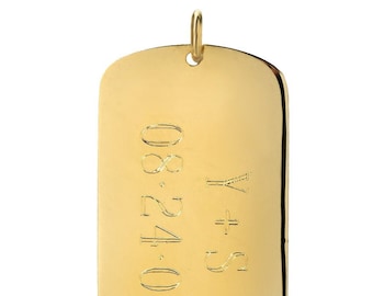 14k Gold Engraved Dog Tag Pendant