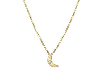 14k Gold Diamond Moon Necklace