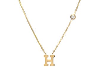 14k Gold Initial and Diamond Necklace