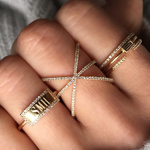 Pave Diamond X Ring Etsy