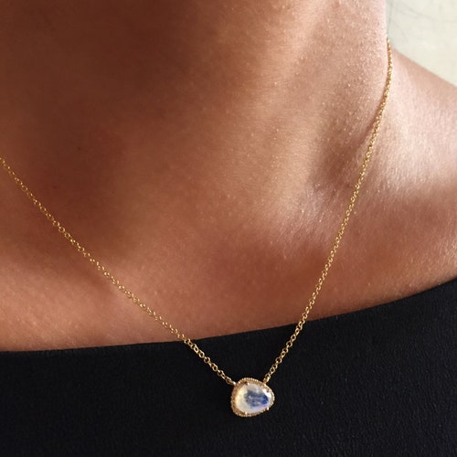 Diamond Moonstone Necklace 14k Gold - Etsy