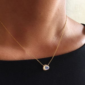 Diamond Moonstone Necklace | 14k Gold