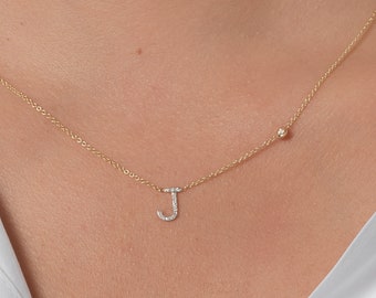 Diamond initial with bezel necklace