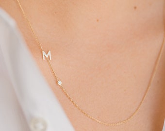 14k Gold Letter Necklace with Small Diamond