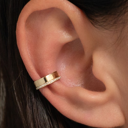 14k Gold Thick Diamond Ear Cuff Etsy