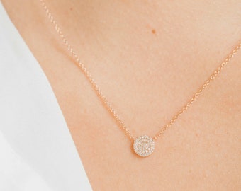 Diamond circle necklace, 14k solid gold