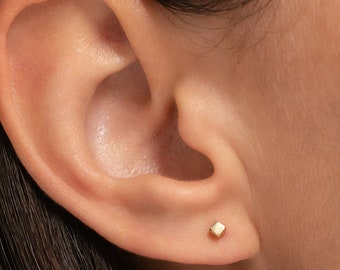 14k gouden kleine kubus Stud Oorbellen