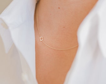 14k Gold Sideways Initial Necklace