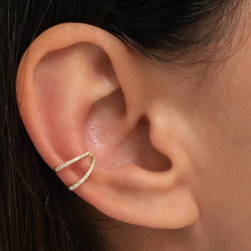 Diamond Cartilage Ear Cuff 14k Gold Etsy