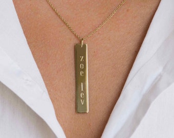 14k gold nameplate necklace, gold name bar necklace