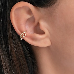 14k Gold Ohrmanschette mit Diamant Fransen