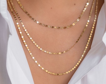 14k Gold Mirror Chain Link Necklace