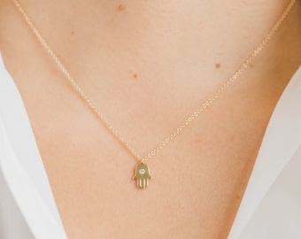 Diamond Hamsa Necklace | 14k Gold