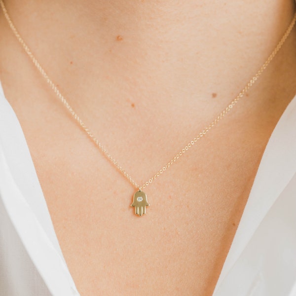 Diamond Hamsa Necklace | 14k Gold