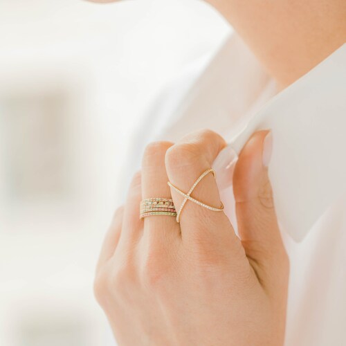 Pave Diamond X Ring Etsy