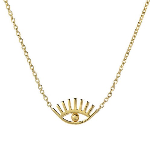 14k Gold Evil Eye With Lashes Necklace Gold Evil Eye Etsy