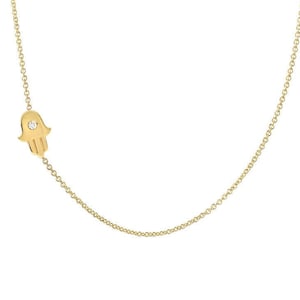 14k Solid Gold Asymmetrical Hamsa Necklace