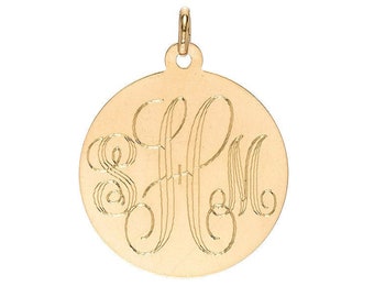 14k Gold Large Engraved Disc Pendant