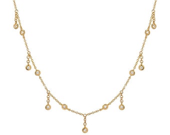 Bezel Diamond Shaker Fringe Necklace | 14k Gold