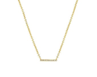 Small Diamond Bar Necklace, Pave Diamond | 14k solid gold