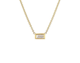 Diamond Baguette Necklace | 14k Solid Gold