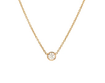 Bezel Diamond Necklace, Solitaire Necklace, 14k Solid Gold