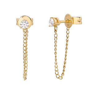 3 Prong Diamond Chain Stud Earrings