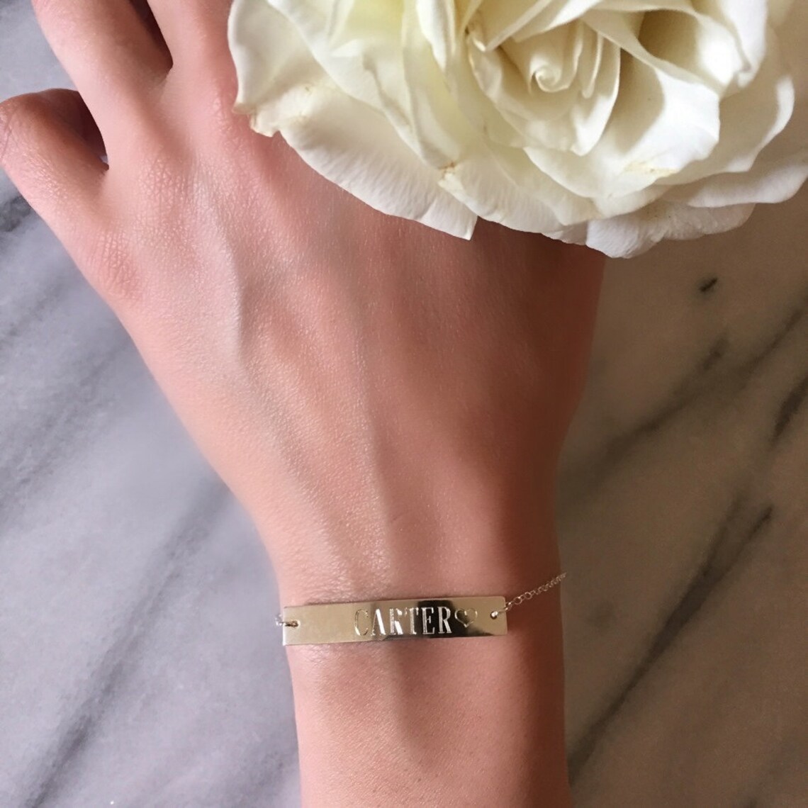 14k Gold Nameplate Bracelet Solid Gold Engraved Bracelet Etsy