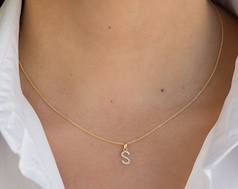 Diamond Initial Pendant Necklace, Diamond Letter Necklace