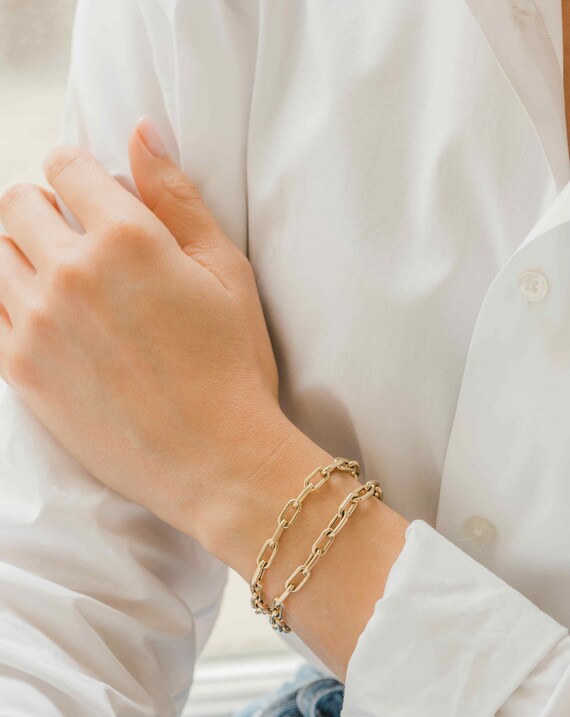 14k Gold Large Open Link Chain Bracelet 