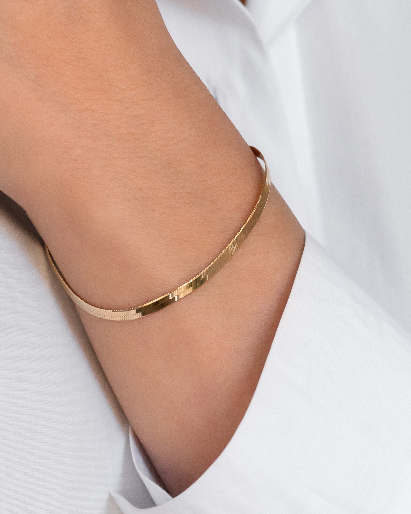 14k Gold Herringbone Chain Bracelet Etsy