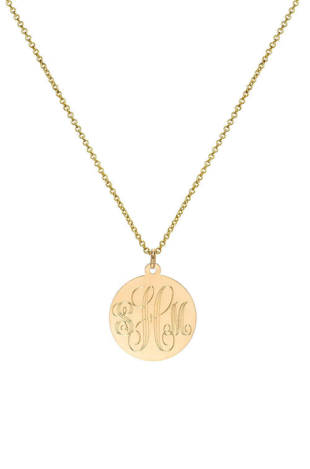 14k Gold Large Disc Pendant Necklace 