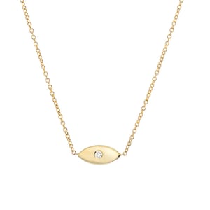 Diamond Evil Eye Necklace, 14k solid gold with a tiny diamond eye