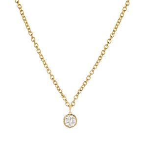 Bezel Diamond Pendant Necklace, Solitaire Necklace | 14k Solid Gold