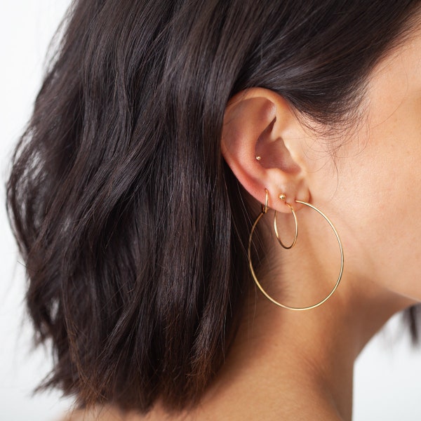 14k Gold Large Thin Thread Hoop Earrings