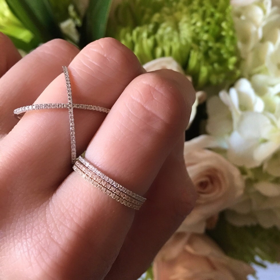 Diamond X Ring Pave Diamond X Ring 14k Solid Gold Etsy