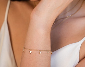 14k solid gold charm bracelet
