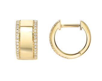 14k Gold Thick Diamond Huggie Earrings