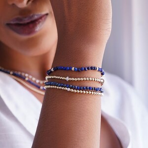 14K Gold Blue Lapis Segment Bead Bracelet