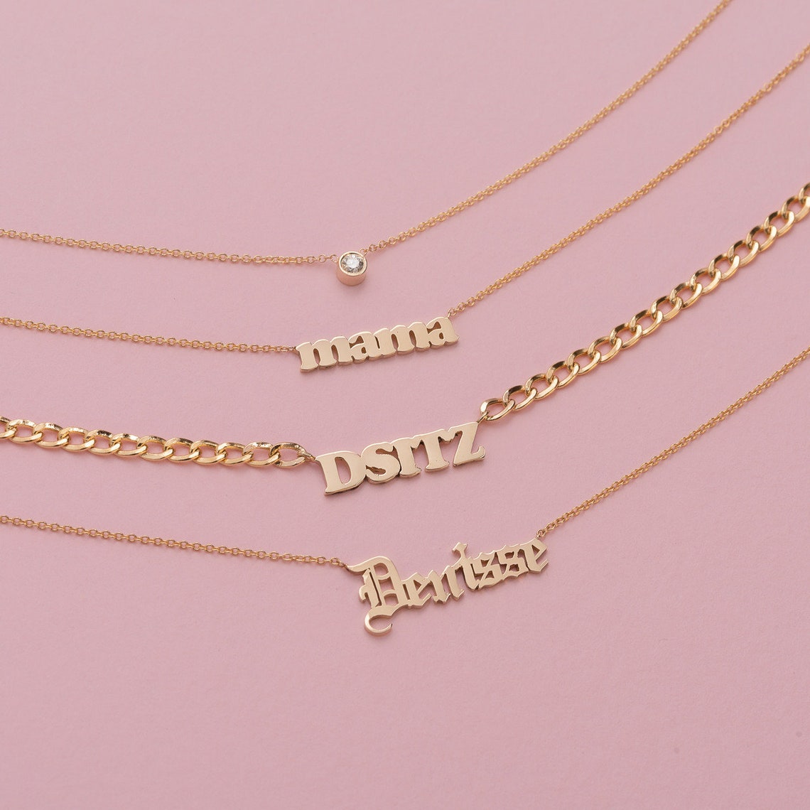 14k Gold Name Necklace Block Nameplate Necklace Solid Gold Etsy